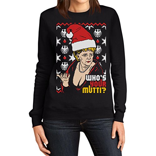 Hässlicher Weihnachtspullover mit Angie - Who's Your Mutti Damen Sweatshirt XX-Large Schwarz von Shirtgeil