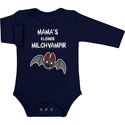 Shirtgeil Halloween Baby Kostüm - Mamas Kleiner Milchvampir Baby Langarm Body 0-3 Monate Marineblau von Shirtgeil
