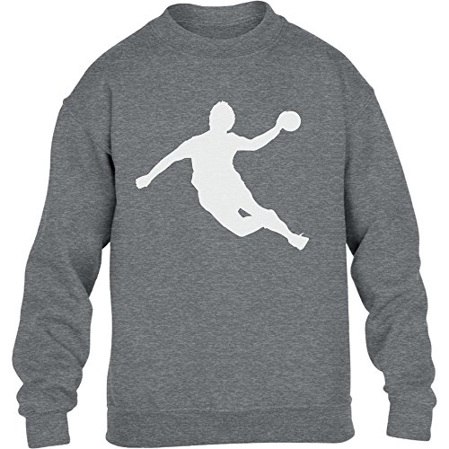 Handball Spieler in Action Silhuetten Fan Geschenk Kinder Pullover Sweatshirt L 134/146 Grau von Shirtgeil