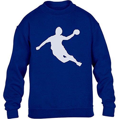 Handball Spieler in Action Silhuetten Fan Geschenk Kinder Pullover Sweatshirt S 122/128 Blau von Shirtgeil