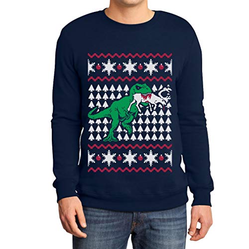 Herren Weihnachtspullover T-Rex vs. Rentier Sweatshirt Large Marineblau von Shirtgeil
