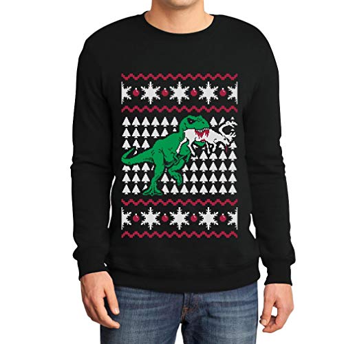 Herren Weihnachtspullover T-Rex vs. Rentier Sweatshirt Large Schwarz von Shirtgeil