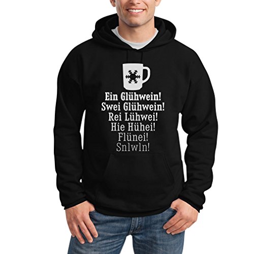 Hoodie Herren - EIN Glühwein Swei Glühwein - Adventszeit Weihnachtspullover - Kapuzenpullover Männer Sweatshirt mit Spruch - Pullover mit Kapuze X-Large Schwarz von Shirtgeil