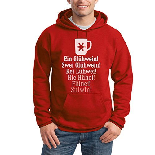 Hoodie Herren - EIN Glühwein Swei Glühwein - Adventszeit Weihnachtspullover - Kapuzenpullover Männer Sweatshirt mit Spruch - Pullover mit Kapuze XX-Large Rot von Shirtgeil