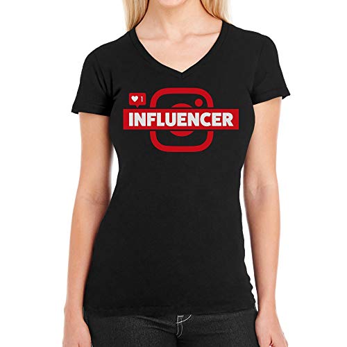 Influencer Social Media Bekleidung Mutter Geschenk Damen T-Shirt V-Ausschnitt Medium Schwarz von Shirtgeil