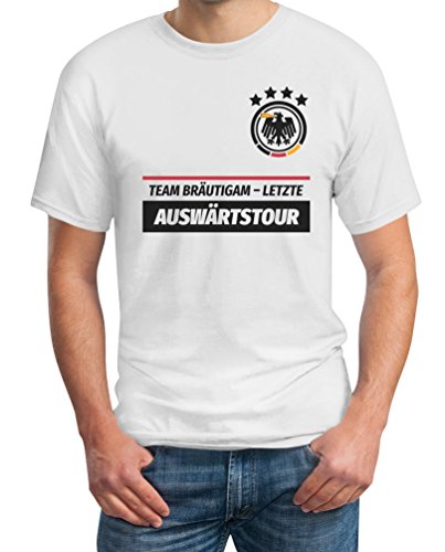 T-Shirt Herren - JGA Junggesellenabschied Männer T-Shirt mit Spruch - Team Bräutigam Letzte Auswärtstour - Kombi Tshirt JGA Männer Gruppen Outfit L Weiß von Shirtgeil