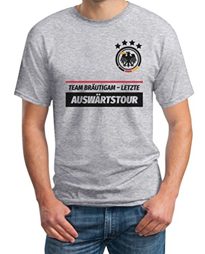 T-Shirt Herren - JGA Junggesellenabschied Männer T-Shirt mit Spruch - Team Bräutigam Letzte Auswärtstour - Kombi Tshirt JGA Männer Gruppen Outfit XL Grau von Shirtgeil