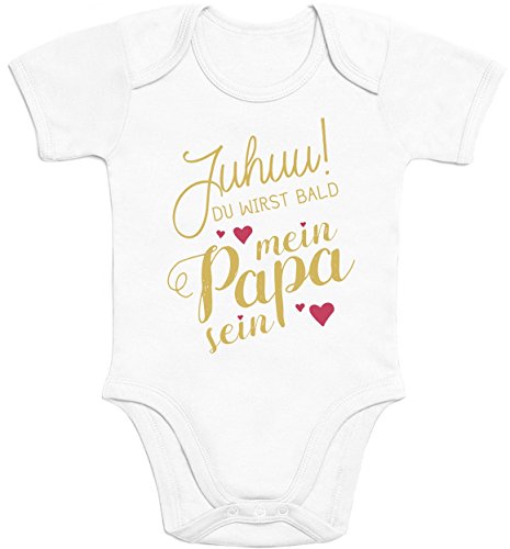 Shirtgeil Baby Body Kurzarm - Juhuu! Du wirst Bald Mein Papa Sein - Baby Kurzarm Strampler - Geschenke zur Geburt für werdende Väter - Babybody Papa Geschenk 0-3 Monate Weiß von Shirtgeil