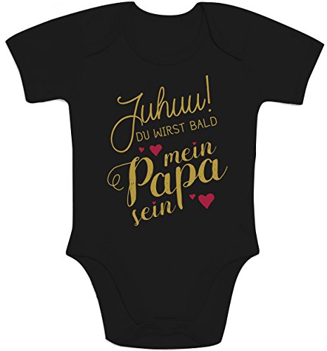 Shirtgeil Baby Body Kurzarm - Juhuu! Du wirst Bald Mein Papa Sein - Baby Kurzarm Strampler - Geschenke zur Geburt für werdende Väter - Babybody Papa Geschenk 0-3 Monate Schwarz von Shirtgeil