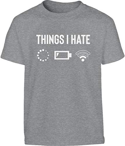 Jungen T-Shirt Empfang Akku WLAN Gamer Geschenke - Things I Hate Kinder und Teenager T-Shirt 164 Grau von Shirtgeil