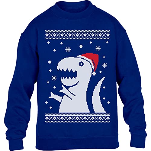 Pullover Jungen Mädchen Kids - T-Rex Santa Weihnachtspullover Motiv Witzig Kinder Sweatshirt M 128 Blau von Shirtgeil