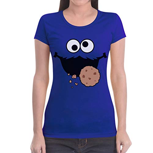 T-Shirt Damen Karneval & Fasching Keksmonster Krümel Kostüm Tshirt Frauen Slim Fit X-Large Blau von Shirtgeil