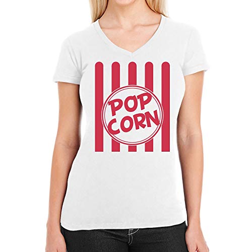 Karneval & Fasching - Popcorn Kostüm Retro Damen T-Shirt V-Ausschnitt X-Large Weiß von Shirtgeil