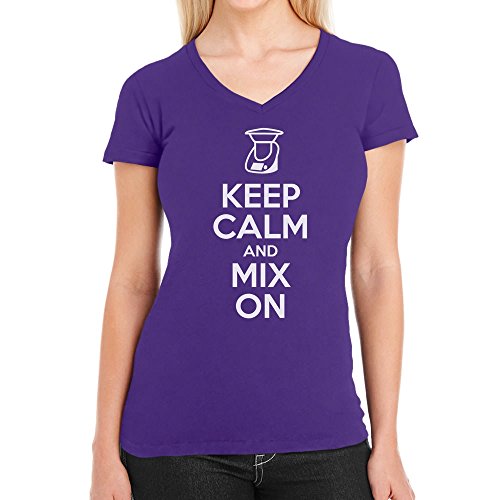 Keep Calm and Mix On - Motiv für Thermomix Liebhaber Damen T-Shirt V-Ausschnitt Large Lila von Shirtgeil