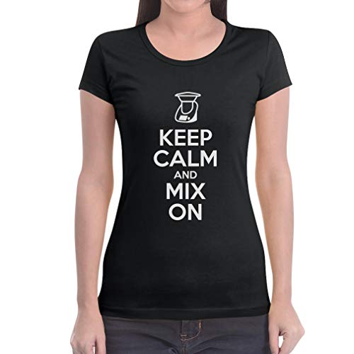 Keep Calm and Mix On - Motiv für Thermomix Liebhaber Frauen T-Shirt Slim Fit Large Schwarz von Shirtgeil