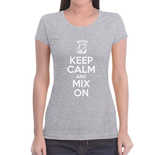 Keep Calm and Mix On - Motiv für Thermomix Liebhaber Frauen T-Shirt Slim Fit Medium Grau von Shirtgeil