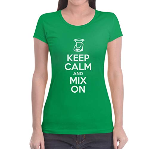 Keep Calm and Mix On - Motiv für Thermomix Liebhaber Frauen T-Shirt Slim Fit X-Large Grün von Shirtgeil