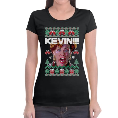 Kevin - Allein Zu Haus! - Lustiges Weihnachtsdesign für Feiertagsfans Damen T-Shirt Slim Fit Small Schwarz von Shirtgeil