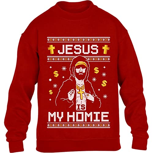 Kids - Jesus is My Homie Cooles Weihnachtsmotiv Kinder Pullover Sweatshirt M 128 Rot von Shirtgeil