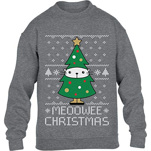 Kids Meoowee Christmas Tannenbaum Weihnachtspullover Kinder Pullover Sweatshirt 140 Grau von Shirtgeil