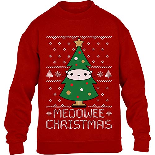 Kids Meoowee Christmas Tannenbaum Weihnachtspullover Kinder Pullover Sweatshirt 152 Rot von Shirtgeil