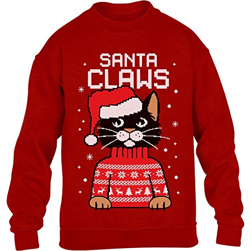 Kids Santa Claws Krallen - Katzenliebhaber Kinder Pullover Sweatshirt XL 152/164 Rot von Shirtgeil