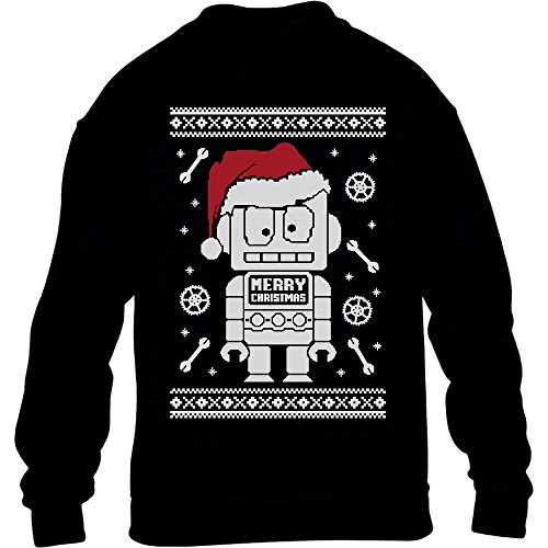 Kids Süsser Roboter mit Nikolausmütze Weihnachten Kinder Pullover Sweatshirt M 128 Schwarz von Shirtgeil