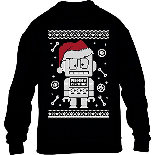 Kids Süsser Roboter mit Nikolausmütze Weihnachten Kinder Pullover Sweatshirt S 116 Schwarz von Shirtgeil