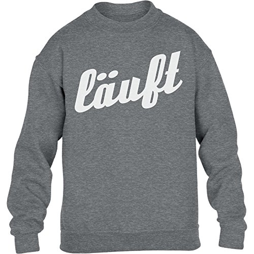 Kultspruch Läuft in sportlicher Schrift Kinder Pullover Sweatshirt L 140 Grau von Shirtgeil