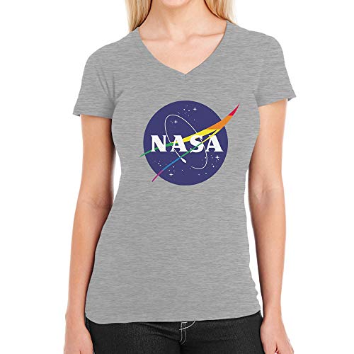 LGBT NASA Logo in Regenbogen Farben Damen T-Shirt V-Ausschnitt X-Large Grau von Shirtgeil