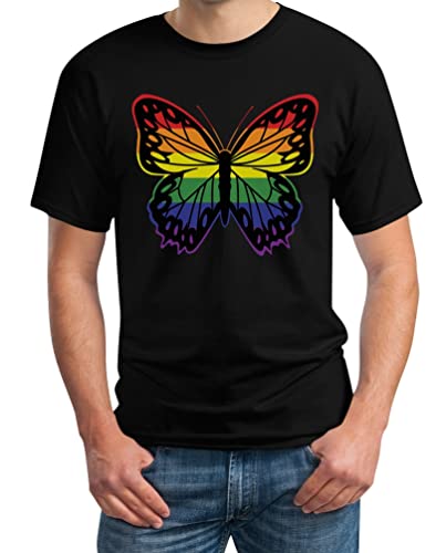 LGBT Shirt CSD Pride Parade Gay & Lesbian Rainbow Butterfly Herren T-Shirt 5XL Schwarz von Shirtgeil