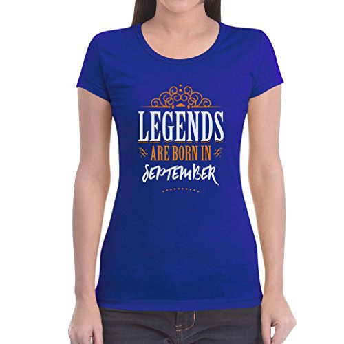 Legends Are Born in September - Geschenke Damen T-Shirt Slim Fit Small Blau von Shirtgeil