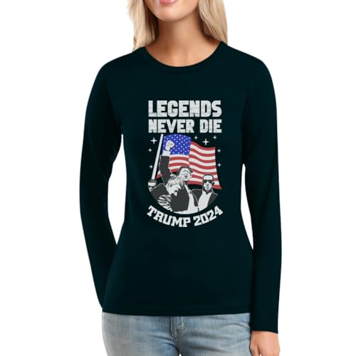 Legends Never die Trump 2024- Gedrucktes Design Frauen Langarm-T-Shirt Large Schwarz von Shirtgeil