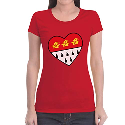 Love Köln Herz Wappen Hofnarr - Karneval Fasching Damen T-Shirt Slim Fit X-Large Rot von Shirtgeil