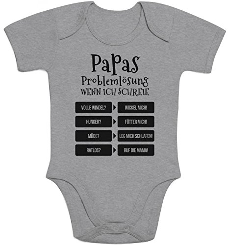 Shirtgeil Baby Body Neugeborene Mädchen Junge - Lustiges Geschenk Vater - Papas Problemlösung 0-3 Monate Grau von Shirtgeil