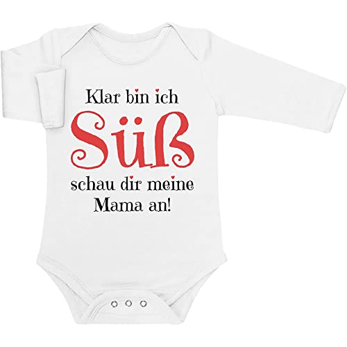 Shirtgeil Langarm Baby Body Mädchen Geschenk - Klar Bin ich Süß schau dir Meine Mama an 0-3 Monate Weiß von Shirtgeil