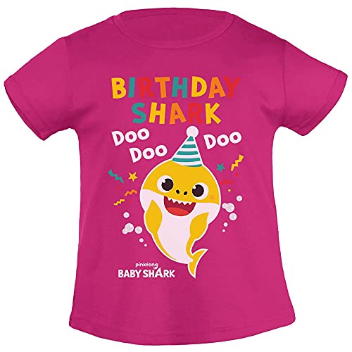 Mädchen T-Shirt Geburtstag - Baby Shark 2 3 4 5 Geburtstagskind Birthday Shark 128 Beere von Shirtgeil