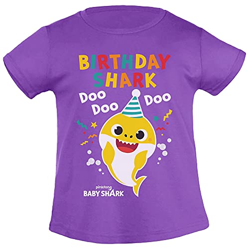 Mädchen T-Shirt Geburtstag - Baby Shark 2 3 4 5 Geburtstagskind Birthday Shark 94 Lila von Shirtgeil