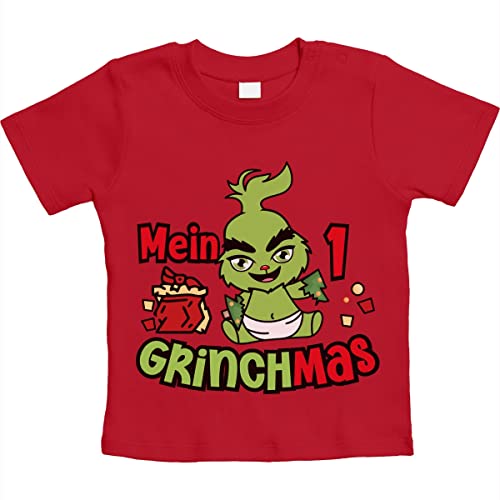 Mein erstes Grinchmas Grinch Weihnachtsoutfit Unisex Baby T-Shirt Gr. 66-93 18M Rot von Shirtgeil