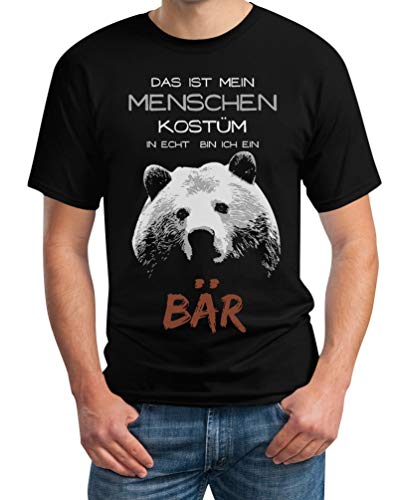 T-Shirt Herren Menschen Kostüm in echt Bin ich EIN Bär Karneval Kostüm Männer Tshirt L Schwarz von Shirtgeil