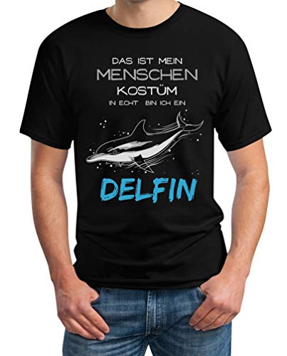 Menschen Kostüm in echt Bin ich EIN Delfin Karneval Fasching Herren T-Shirt L Schwarz von Shirtgeil