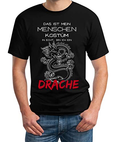 Menschen Kostüm in echt Bin ich EIN Drache Karneval Verkleidung Herren T-Shirt L Schwarz von Shirtgeil
