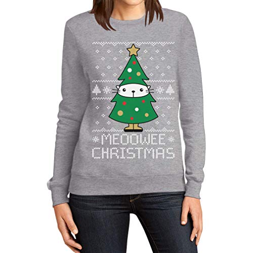 Meoowee Christmas Tannenbaum Damen Weihnachtspullover Frauen Sweatshirt Medium Grau von Shirtgeil