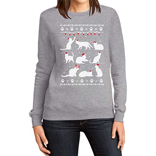 Merry Christmas Katzen Cats Weihnachtspullover Frauen Sweatshirt Large Grau von Shirtgeil