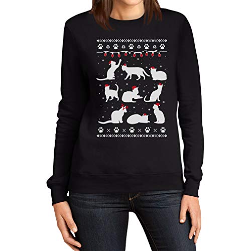 Merry Christmas Katzen Cats Weihnachtspullover Frauen Sweatshirt X-Large Schwarz von Shirtgeil