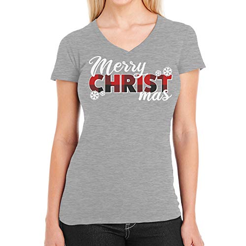 Merry Christmas - Weihnachtsshirt Damen T-Shirt V-Ausschnitt Large Grau von Shirtgeil
