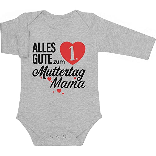 Shirtgeil Baby Body Geschenk Muttertagsgeschenk Alles Gute zum 1. Muttertag Mama Langarmbody 3-6 Monate Grau von Shirtgeil