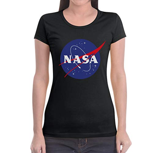 NASA Logo Space Raumfahrt Damen Outfit Damen T-Shirt Slim Fit Small Schwarz von Shirtgeil