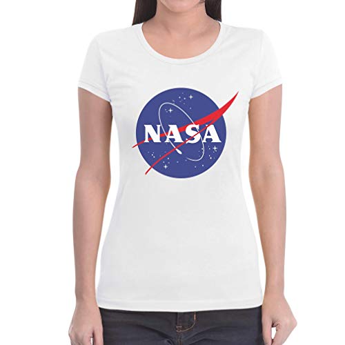 NASA Logo Space Raumfahrt Damen Outfit Damen T-Shirt Slim Fit Small Weiß von Shirtgeil