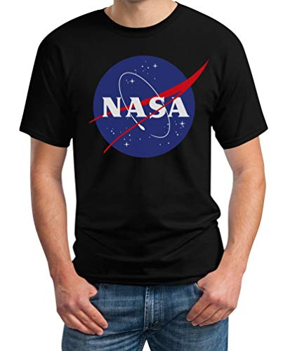 T-Shirt Herren - NASA Logo Motiv - Space Raumfahrt Männer Outfit - Logo NASA Shirt - Sommer Basic Oberteil Männer - NASA Tshirt Herren L Schwarz von Shirtgeil